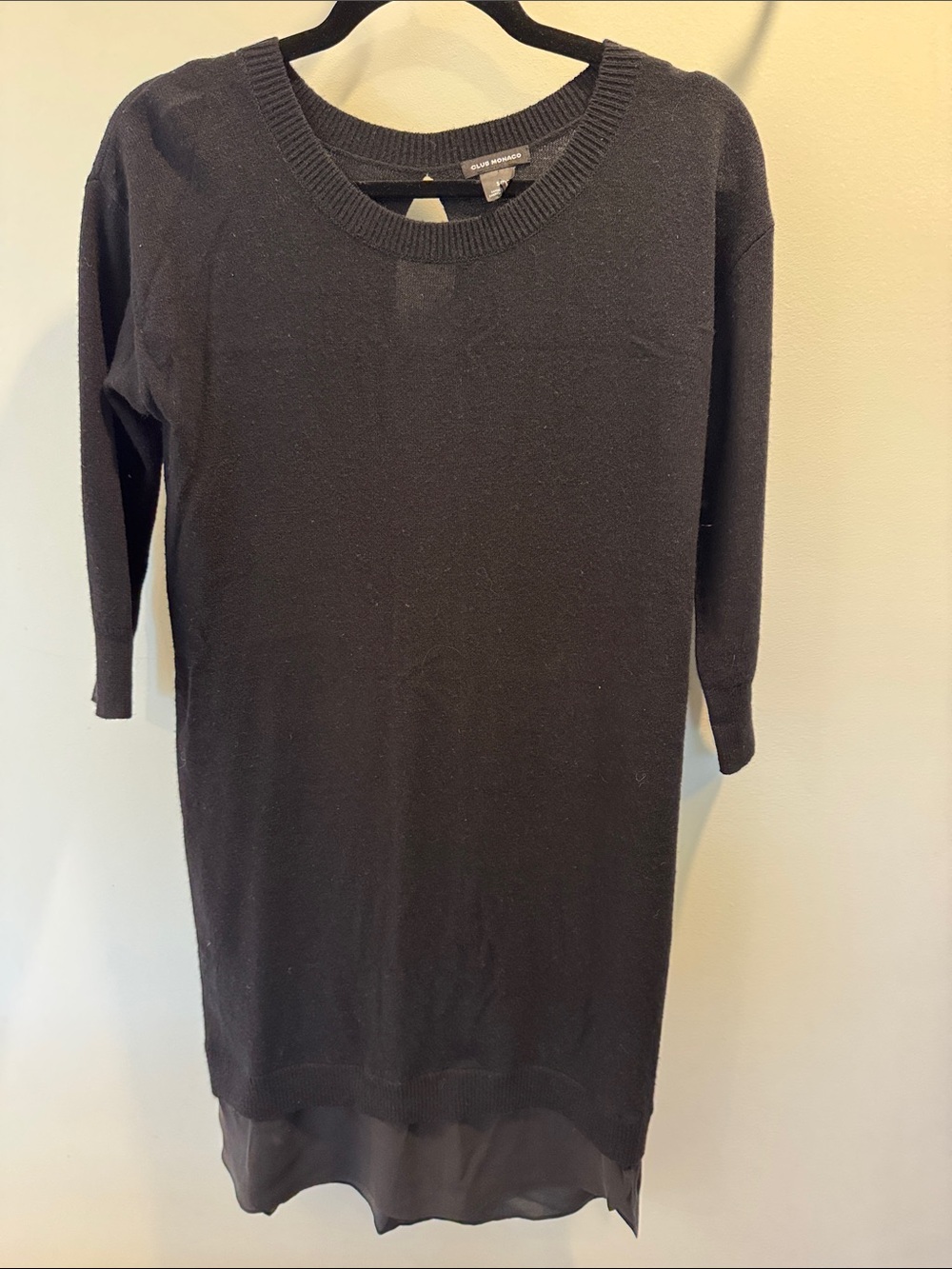 Club Monaco Black Knit Midi Dress with Chiffon Hem